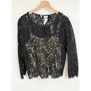 J.Crew BLK Lace Blouse w/Back Neck Tie & Wvn Shell Womens 16 NWT